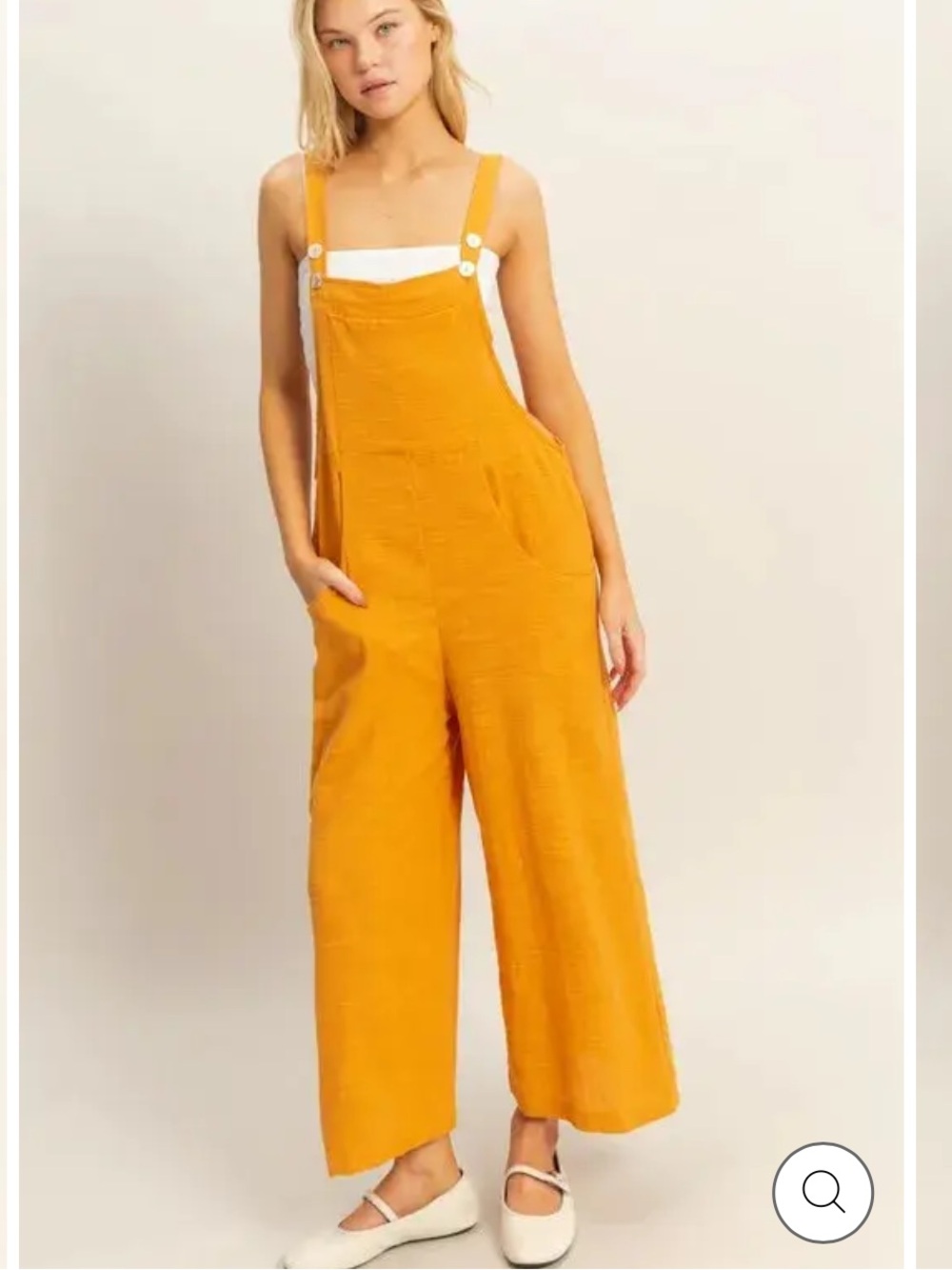 SHEIN Mustard Wide-Leg Linen Blend Overalls Jumpsuit - Picture 2 of 12